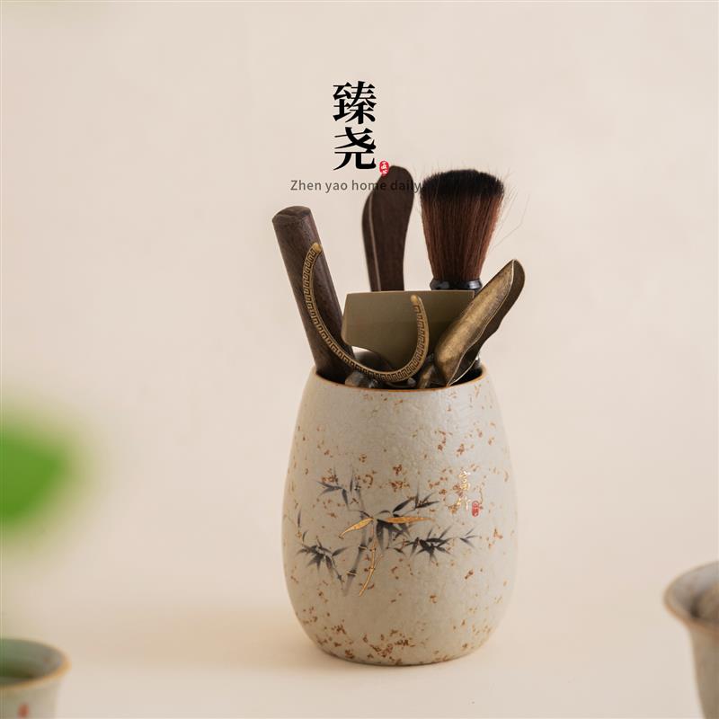 青花火石红陶瓷茶道六君子套装茶具用品大全茶艺配件茶夹茶刀茶勺