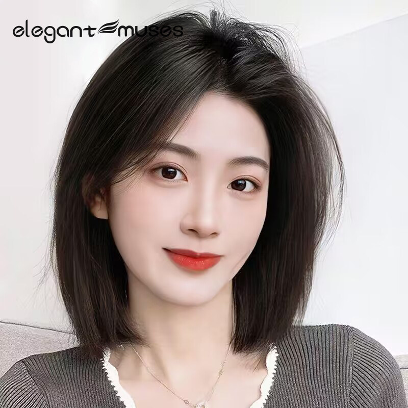 假发全头套女真发全真人发自然减龄新款左偏分短发假发整顶假发套