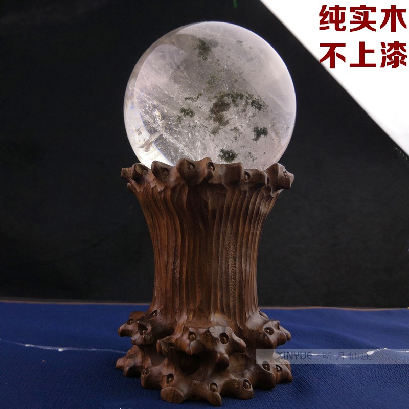 无漆实木雕刻工艺品摆件底座实木黑檀木水晶球葫芦底座木托架加高