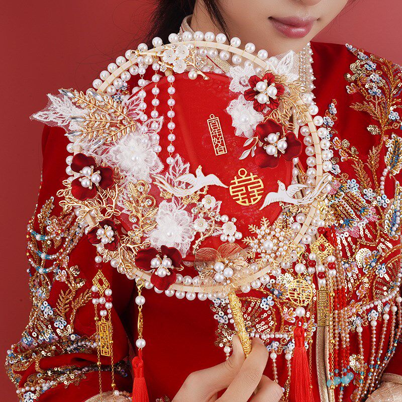 团扇新娘结婚diy材料包手捧花高级中式婚礼汉服婚纱礼服喜扇送礼