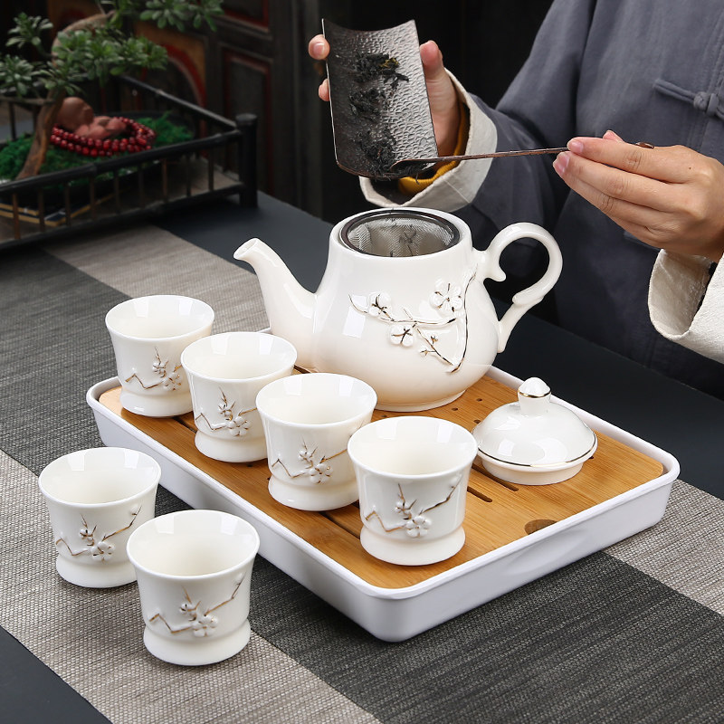 德化 手工描金陶瓷茶杯套装家用现代简约泡茶壶茶杯中式大号茶壶