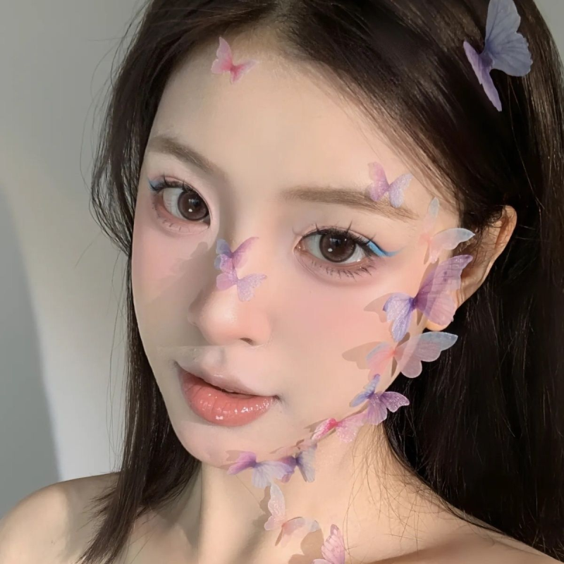 同款仿妆薄纱蝴蝶diy手工自拍立体脸贴眼妆配件公主头饰多巴胺拍照