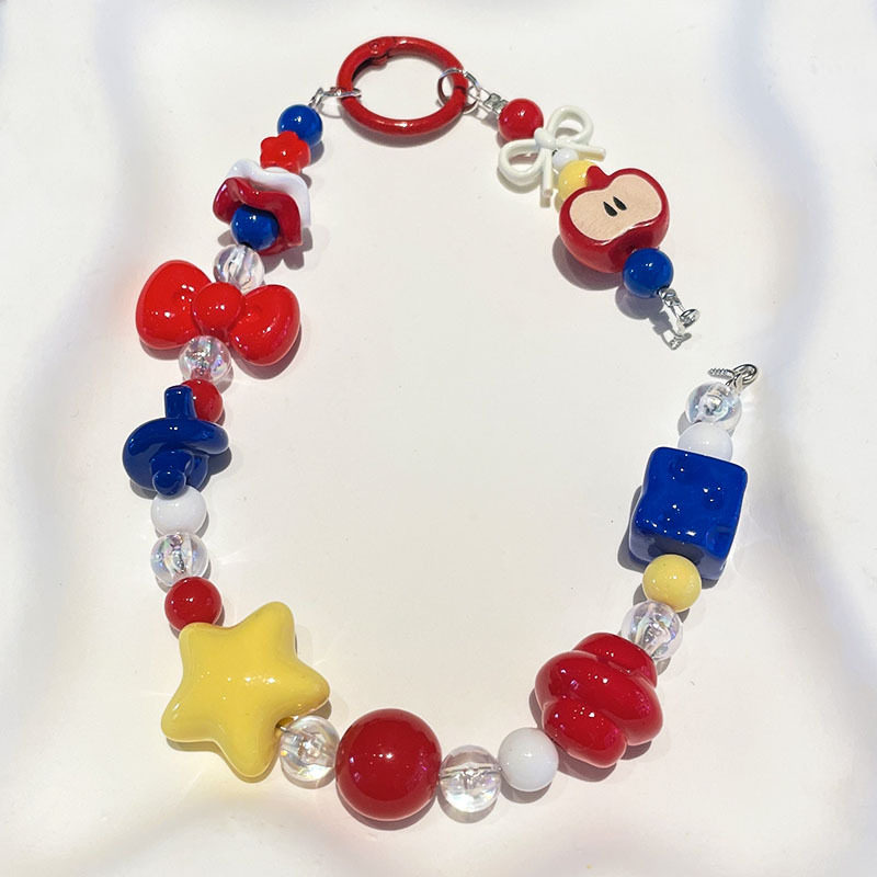 马卡龙色DIY手机链挂绳半成品心手机壳挂件涂鸦珠手链短款包包挂饰