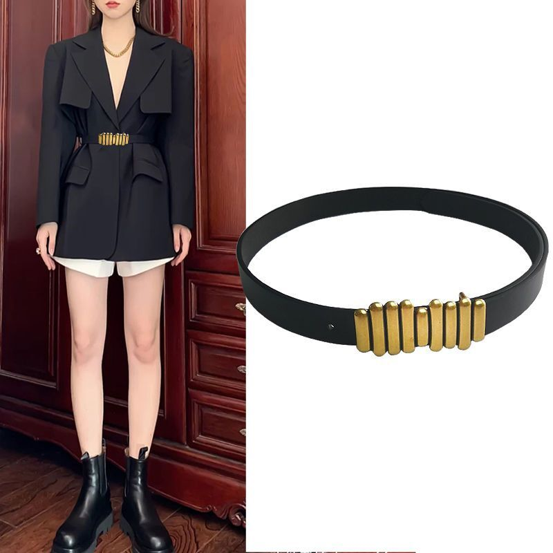 皮带女复古欧美简约古金银色个性扣头牛仔裤带配大衣西装腰带