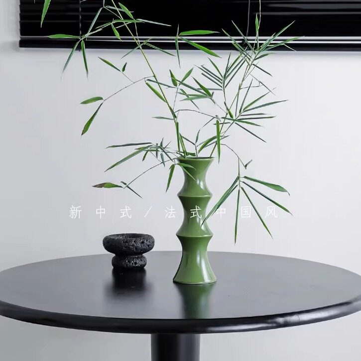 创意竹子陶瓷花瓶高档插花装饰摆件家用客厅酒店桌面高颜值装饰品
