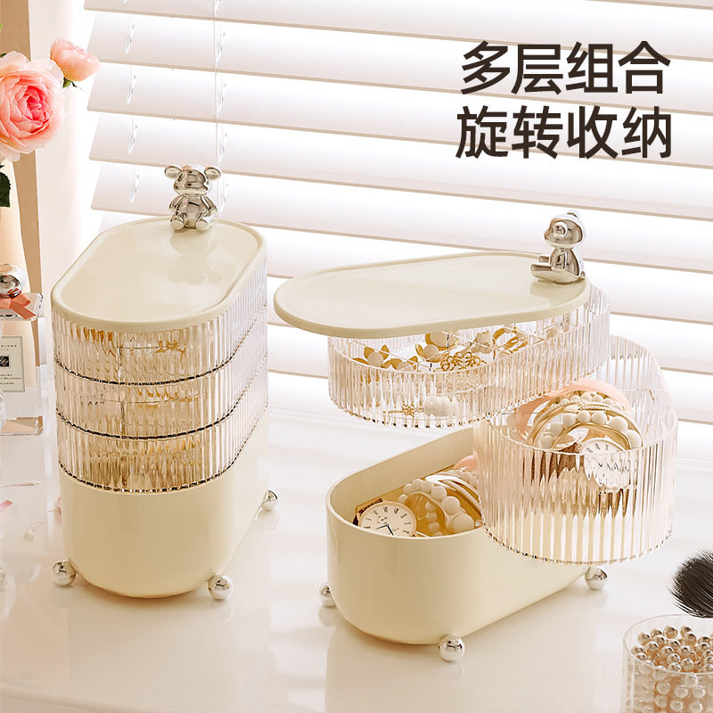 化妆品收纳盒桌面带盖防尘口红数据线透明塑料多层分格储物化妆盒