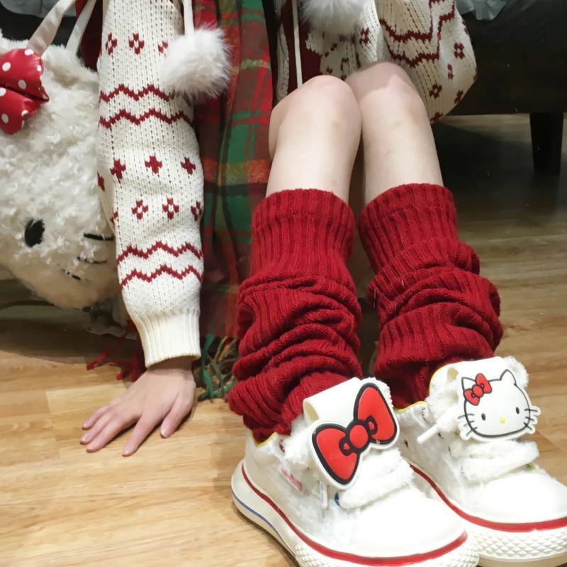 彩色少女新年红色千禧风辣妹袜套JK少女百搭圣诞Y2K堆堆腿套