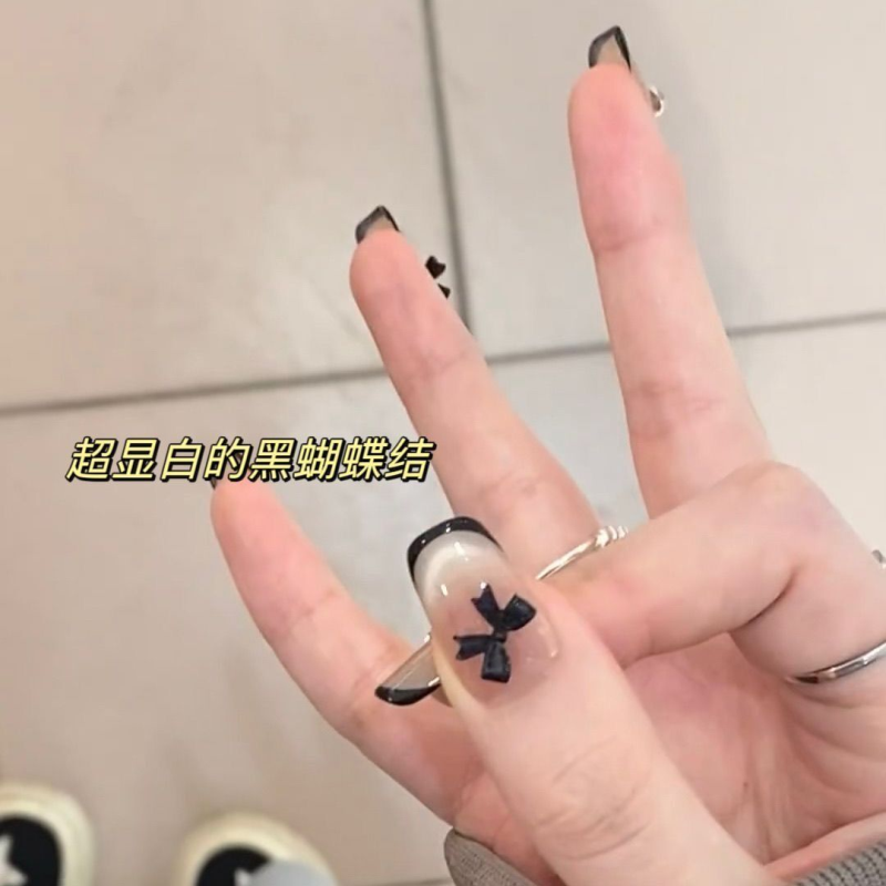 新款diy配件黑色蝴蝶结装饰少女心手工显白美甲法式小配件指甲贴