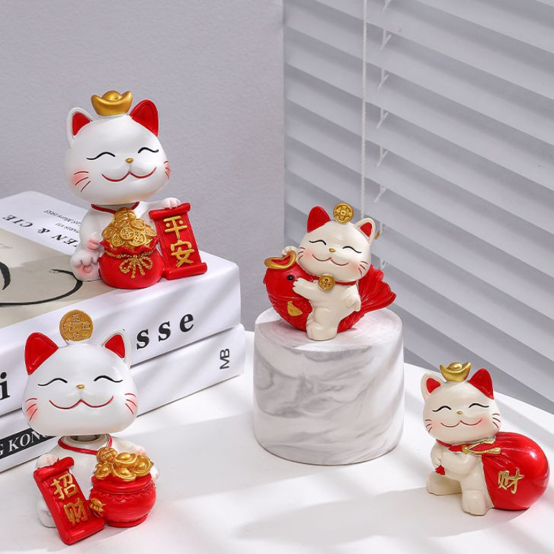 可爱摇头招财猫摆件办公室桌面装饰品开业乔迁送礼客厅玄关小摆设