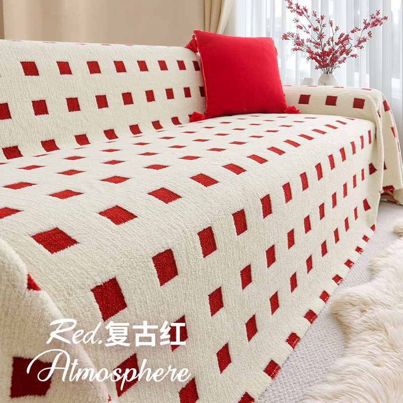 2026新款新年毛绒沙发巾盖布复古防滑防猫抓沙发垫子全包万能套罩