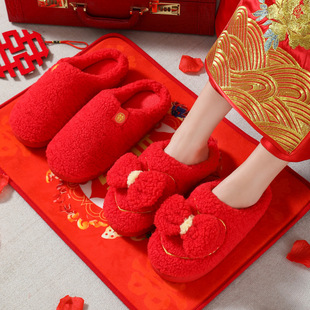 2026马年大红色结婚棉拖鞋情侣新郎新娘新房陪嫁装喜庆本命年一对