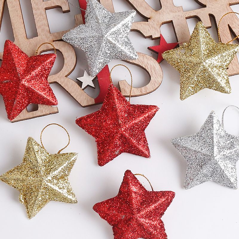 圣诞树装饰立体星星挂件金色银色红色五角星圣诞节表演布置道具