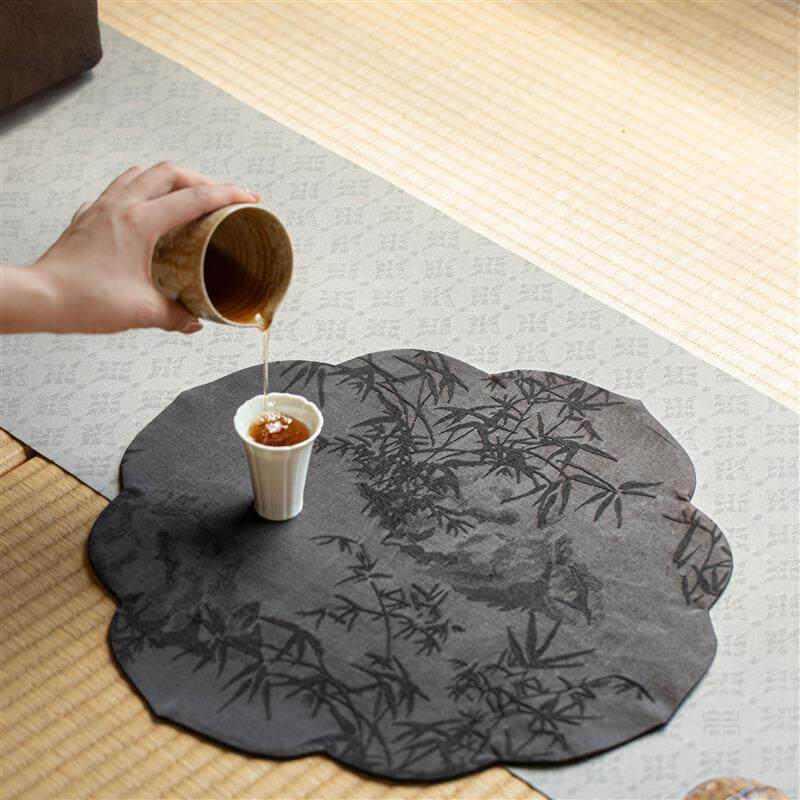 拾茗墨竹提花香云纱茶席垫子干泡台茶垫高端长款中国风茶道桌旗