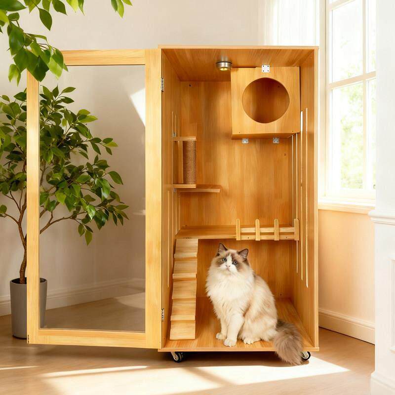 实木猫屋猫柜木制双层猫屋带猫厕所猫窝豪华猫笼