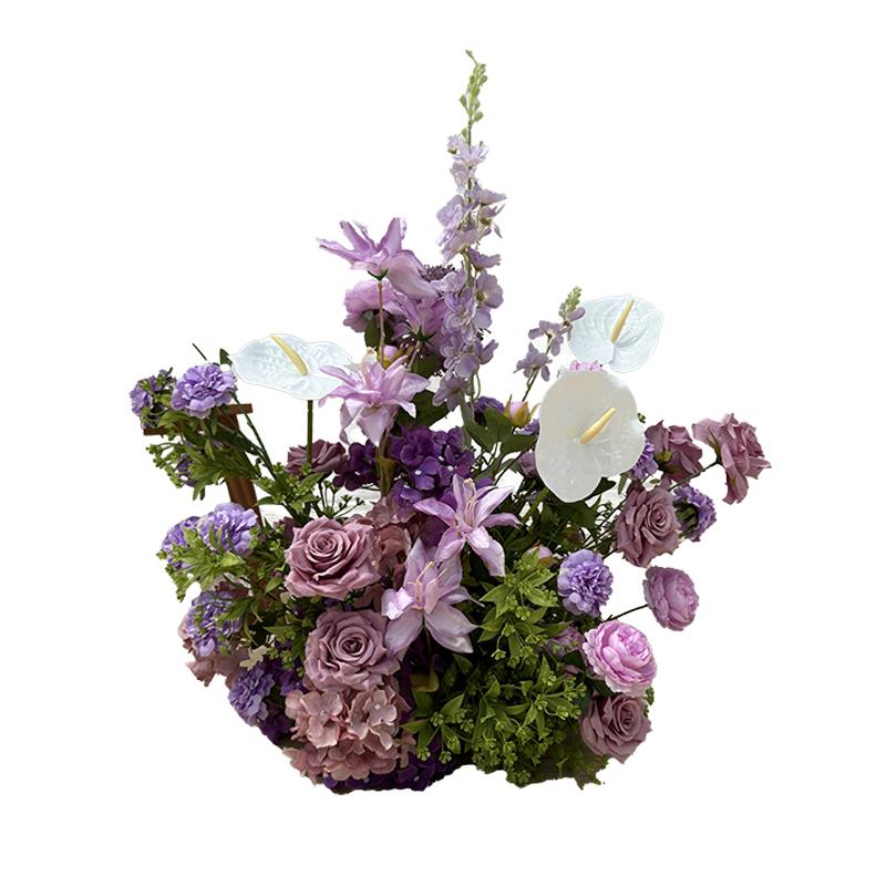 婚礼装饰紫色壁挂花艺 KT板墙面摄影背景布置仿真绢花挂花地排花
