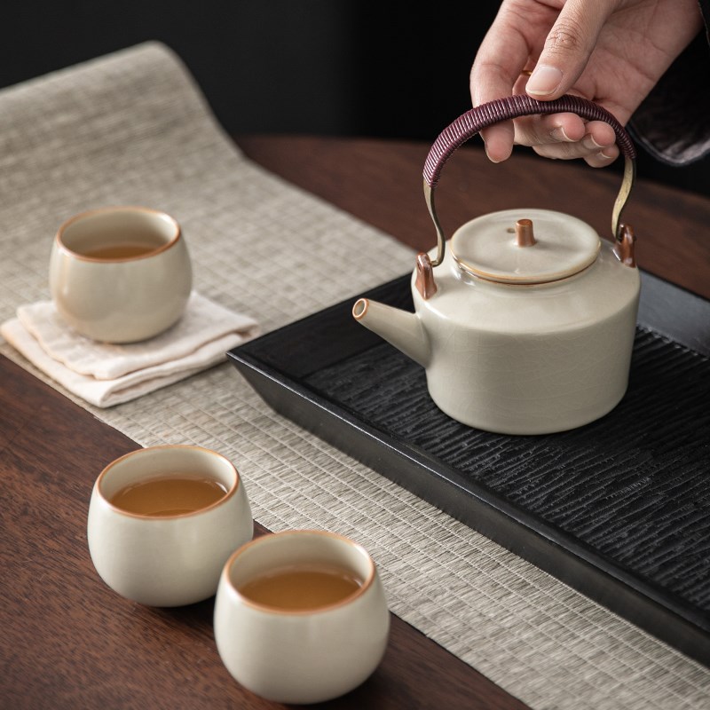 米黄汝窑西施壶陶瓷小茶壶泡茶喝茶家用茶水壶单壶泡茶器功夫茶具
