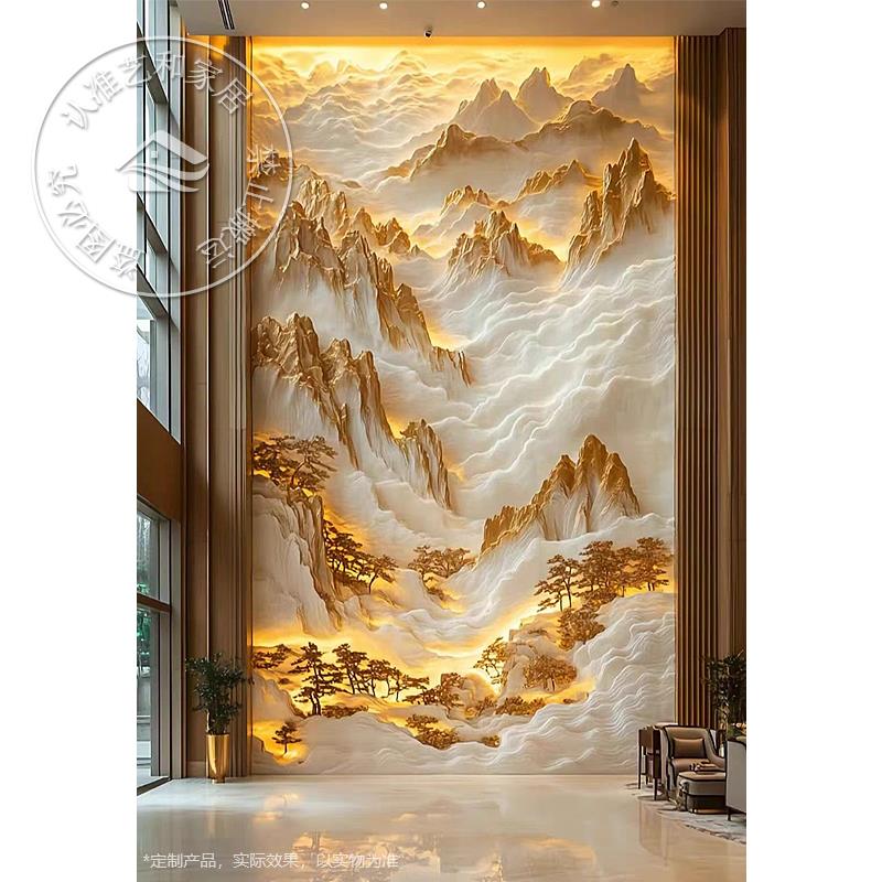 精雕背景墙玄关装饰画仿雕塑复式挑空客厅沙发立体浮雕电视背景墙