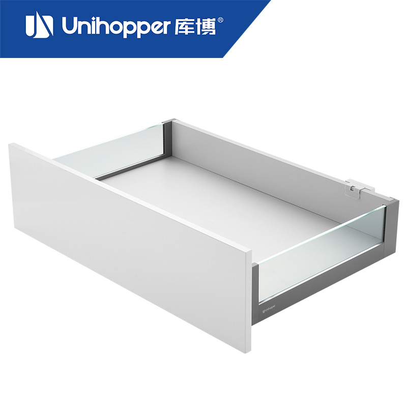 Unihopper库博LED玻璃定制抽屉轨道高帮阻尼缓冲骑马抽三节托底轨
