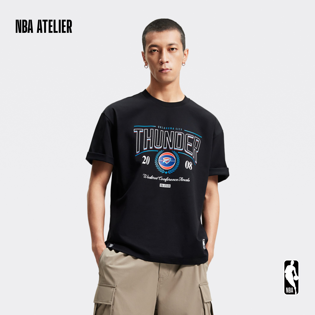 NBA ATELIER季后赛雷霆队休闲宽松落肩抑菌凉感遮热短袖百搭T恤