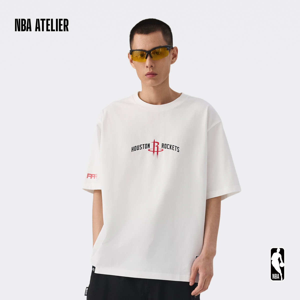 NBA ATELIER休斯顿火箭队积雪白色宽松字母印花短袖透气T恤