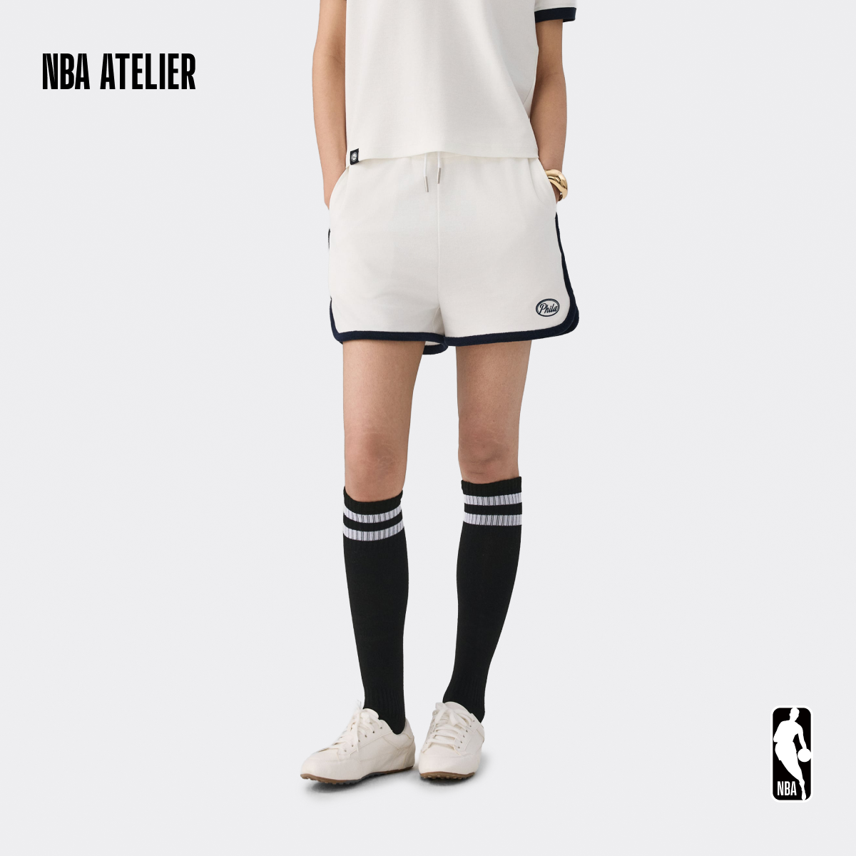 NBA ATELIER费城76人队积雪白色宽松休闲舒适百搭女款毛巾布短裤