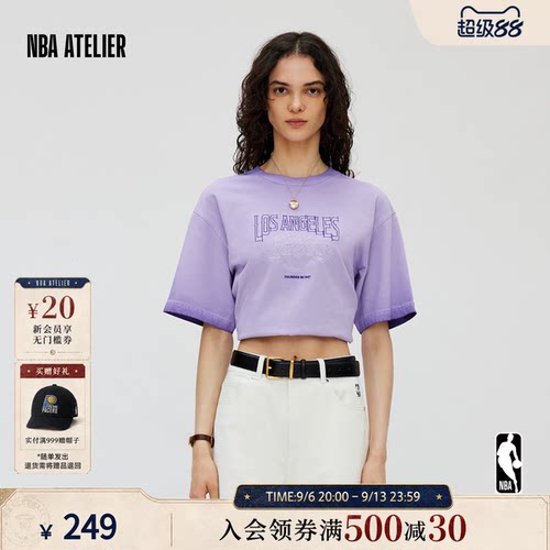湖人队宽松水洗短袖T恤男女同款