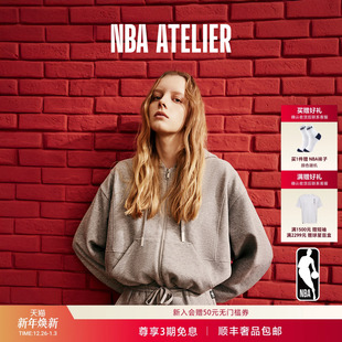卫衣秋季 灰色长袖 拉链上衣 ATELIER纽约尼克斯队女士宽松短款 NBA
