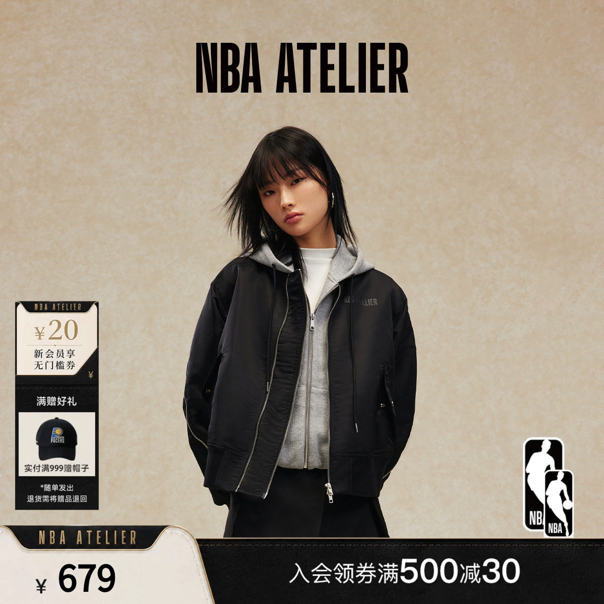 NBAATELIER女士短款飞行员外套图片