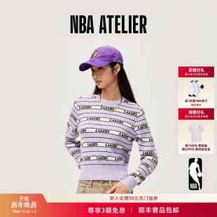 圆领撞色条纹针织衫 ATELIER湖人队时尚 女休闲上衣 NBA 25秋冬新款