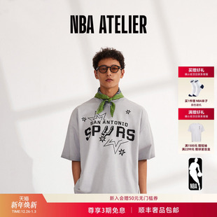 马刺队水洗宽松圆领字母短袖 25春季 ATELIER男士 NBA T恤潮 新品