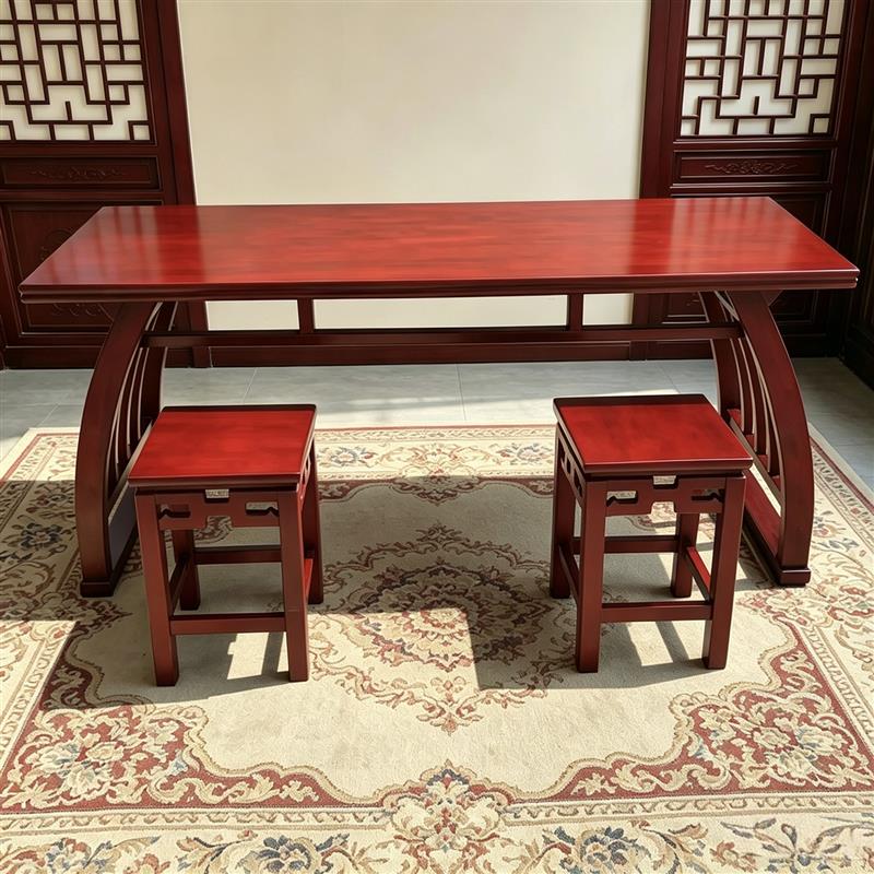 实木国学桌中式马鞍桌仿古书画围棋古筝茶艺培训桌凳学校学生桌椅