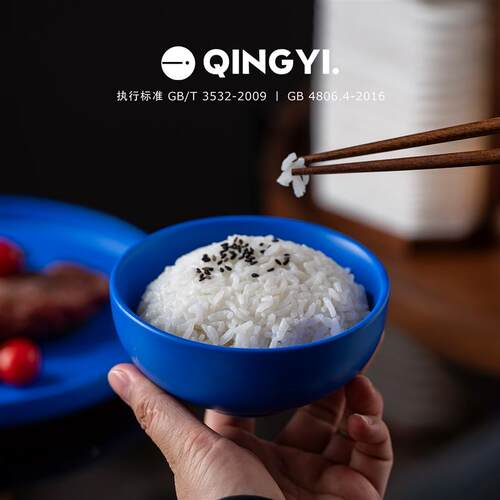 Qing Yi.丨陶瓷蓝色米饭碗精致高颜值陶瓷碗家用餐盘一人食小饭碗