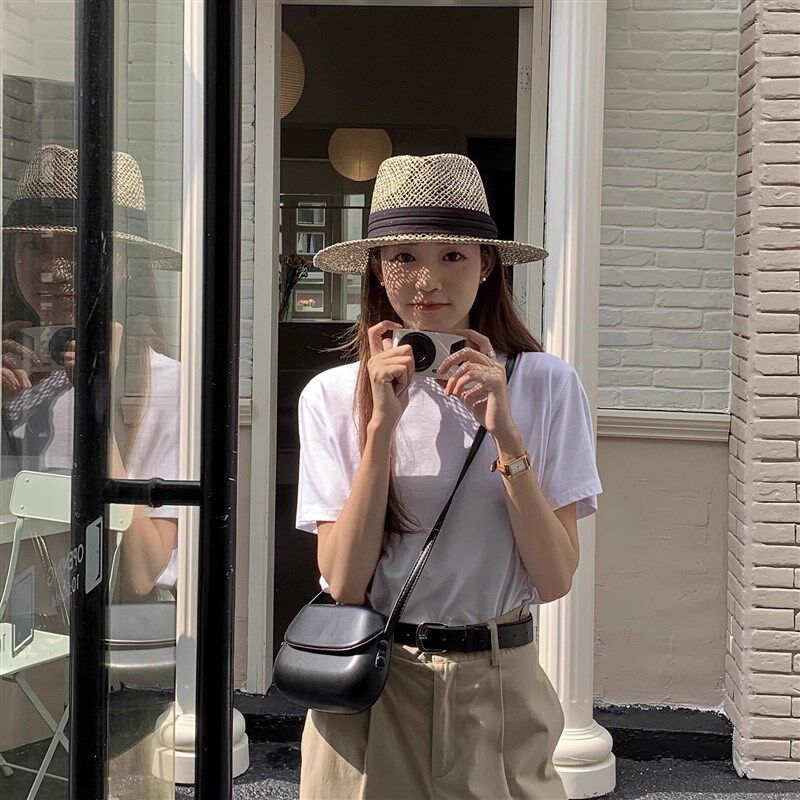 巴拿马草帽法式复古遮阳咸草镂空帽子女度假旅行海边沙滩爵士礼帽
