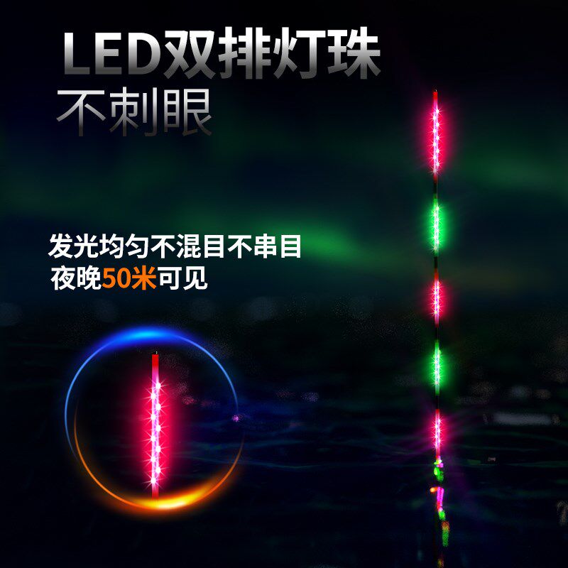 米极硬尾电子夜光漂高灵敏日夜两用浮漂LED双面亮0.8mm超细尾轻口
