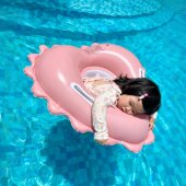 爱心游泳圈儿童带把手加厚坐圈卡通粉色甜美风手动充气游泳腋下圈