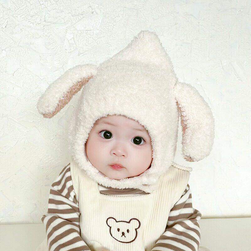 婴儿帽子秋冬季韩版幼兔耳