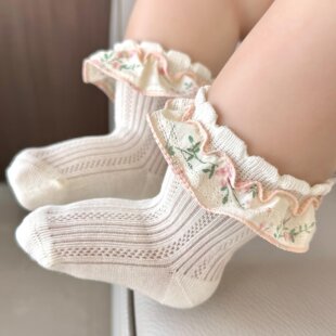 花边新生婴儿袜子夏薄款0到3个月女宝网眼袜不勒腿a类无骨防脱落