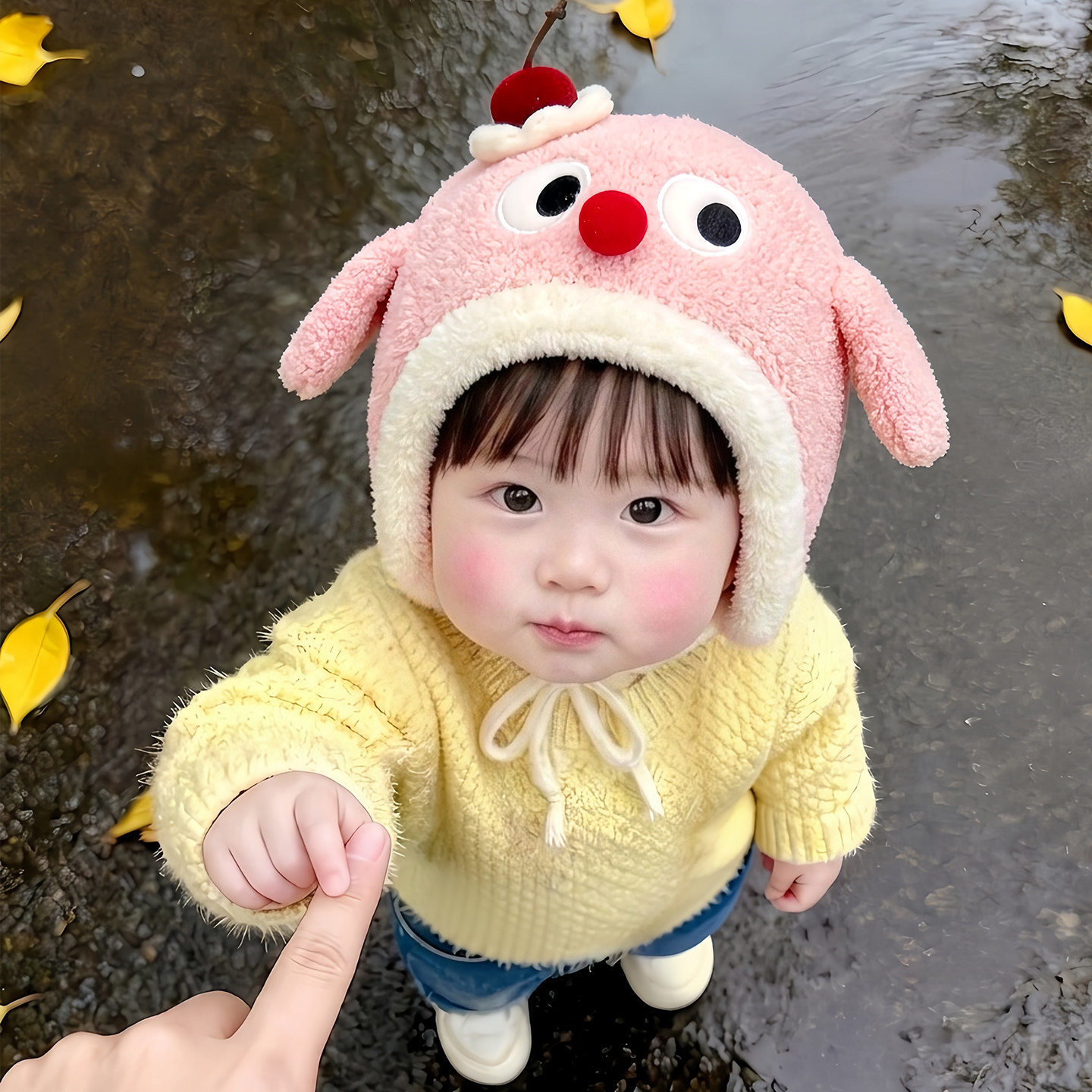 可爱帽子毛绒护耳婴幼儿春