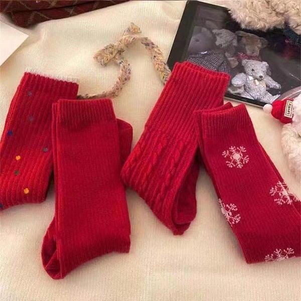 秋冬复古新年红袜子情侣男女本命年新娘长袜喜袜结婚红色中筒袜