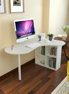 家用转角桌简约台式电脑桌学习写字台书桌书柜组合桌小户型钢木桌