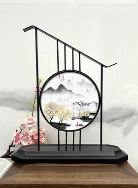 承沁新中式铁艺摆件陶瓷装饰品书房卧室玄关江南水乡客厅创意摆饰