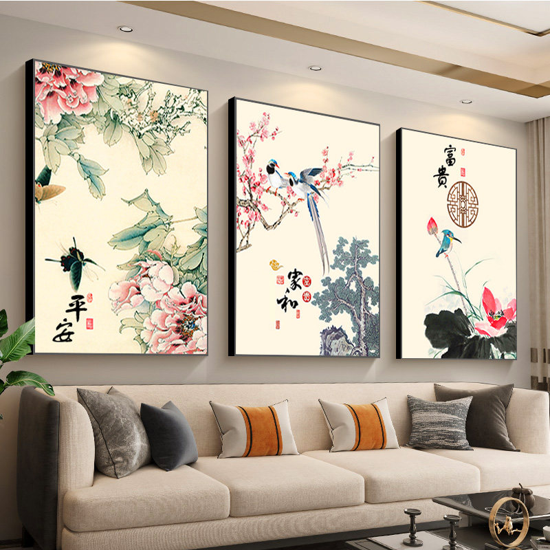 钻石画中国风满钻2021新款客厅三联画5d新中式花开富贵十字绣荷花