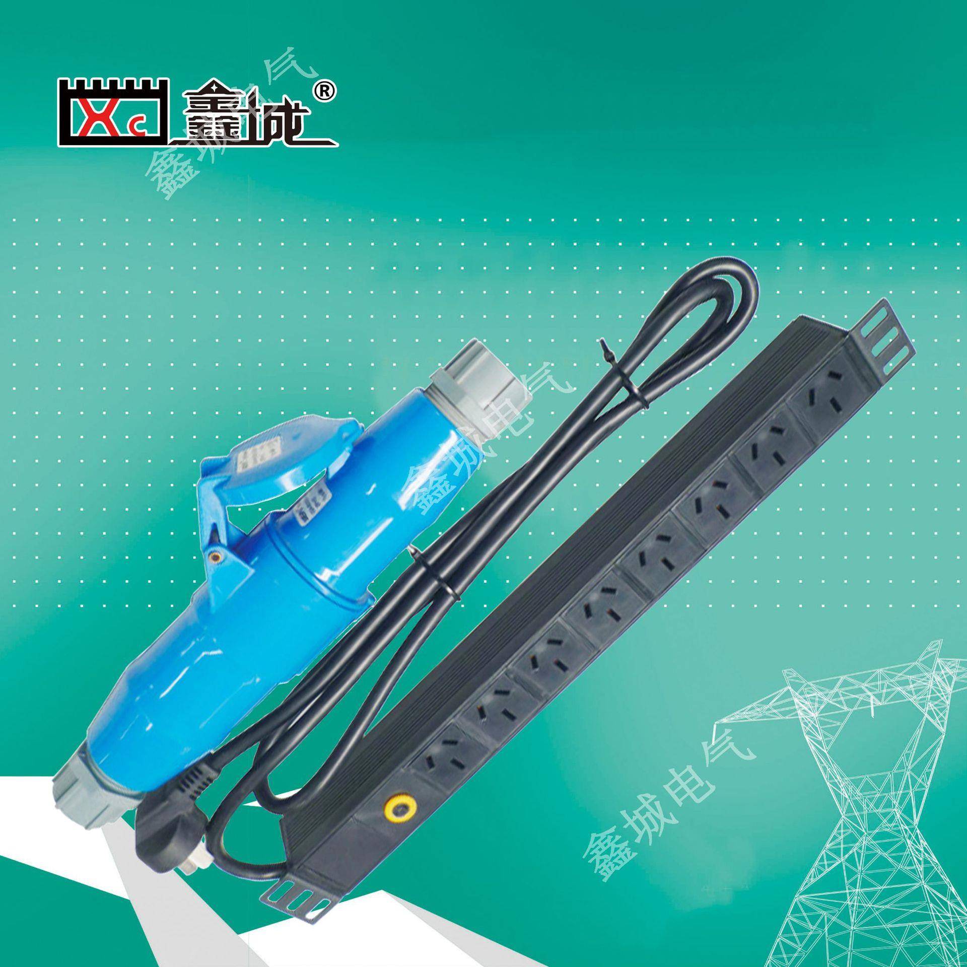 PDU8孔16A/32A插排带工业连接器网络机柜航空插头带防雷插头插座