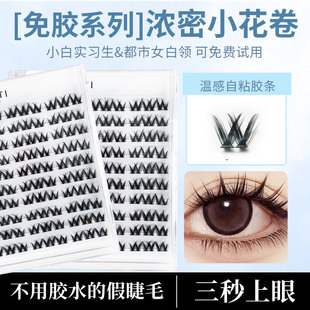 免胶假睫毛浓密小花卷单簇免卸除仿真重复W型欧美野生漫画假睫毛