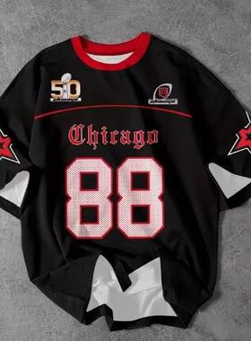 芝加哥男式夏季短袖 88码男女休闲T恤街头风格涤纶3D圆领时尚上衣