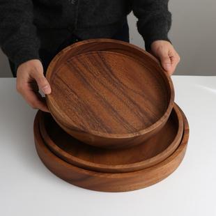 木盘子家用水杯子茶杯盘日式 特厚实木圆盘创意木托盘西式 盘子餐具