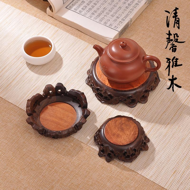 实木中式古典如意建盏茶壶玉器玛瑙茶壶古董文玩葫芦家居摆件底座