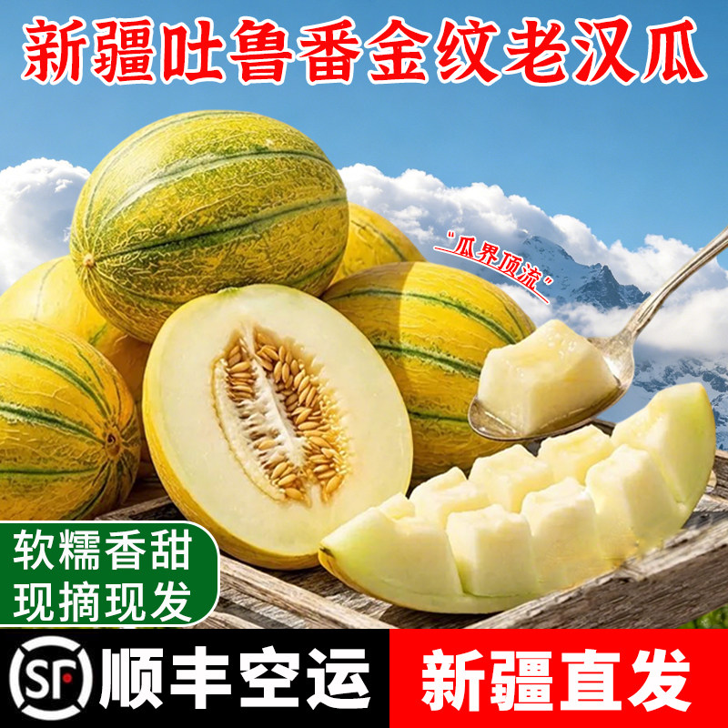 正宗新疆吐鲁番老汉瓜金纹蜜瓜网纹甜瓜应当季新鲜水果整箱顺丰