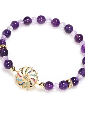 极速欧美气质新款七彩镶钻女士手錬紫水晶N双子手串节日礼品跨境