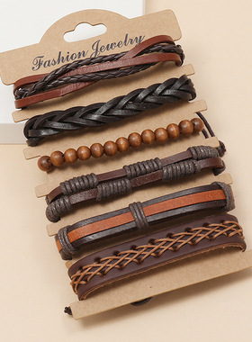 极速复古男士编织棕色原宿t个性嘻哈牛皮手錬潮流简约欧美新款饰